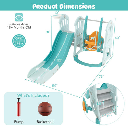 Costzon 4 in 1 Toddler Slide and Swing Set, Castle Indoor Outdoor Baby Swing with Slide