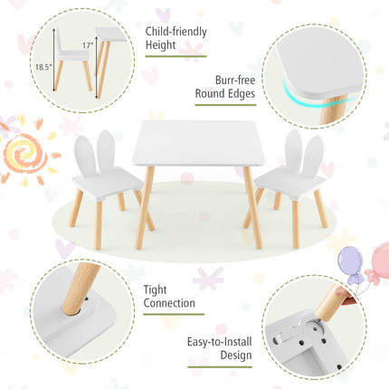 Costzon Kids Table and Chair Set, 3 Pieces Wooden Activity Play Table & 2 Cute Rabbit