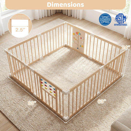 Costzon Wooden Baby Playpen for Babies 63" x 63" Adjustable Multi-Shape 8 Panels Large Play