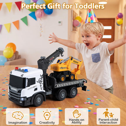 Costzon Licensed Scania Tow Truck Toy & Excavator with Sounds & Lights(Rescue+Excavator)