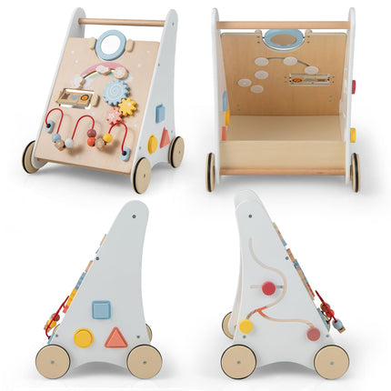 BABY JOY Wooden Baby Walker Push and Pull Sit-to-Stand Learning Walker Activity Center