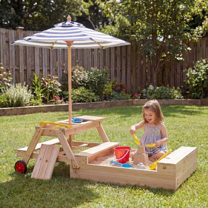 Costzon 3-in-1 Sandbox with Lid Wooden Sand Pit Foldable Picnic Sensory Table
