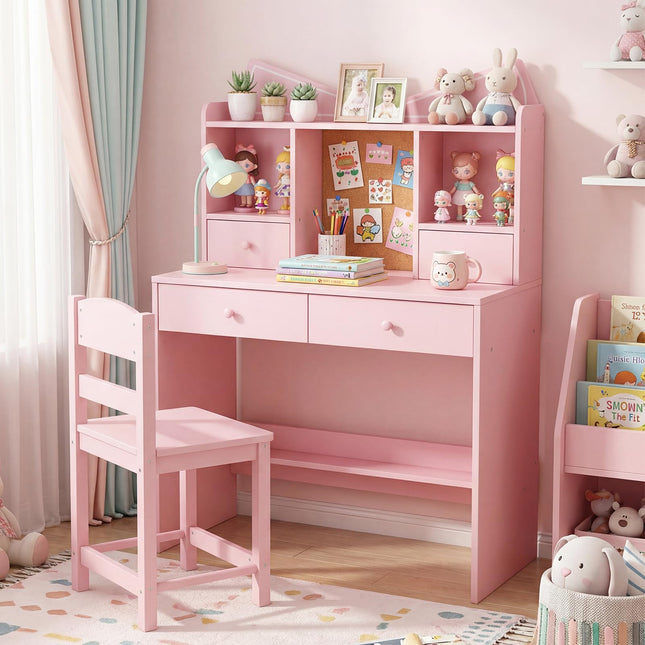 Costzon Kids Desk and Chair Set Girls Desk Student Workstation