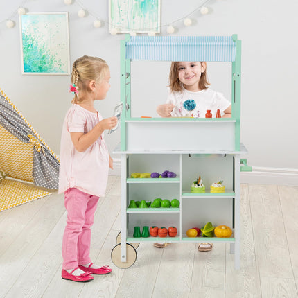 Costzon Double-Sided Play Kitchen & Grocery Store, 2-in-1 Wooden Kids Kitchen Playset