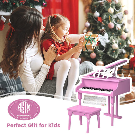 30 Keys Wood Toy Grand Piano with Music Stand and Bench - Costzon