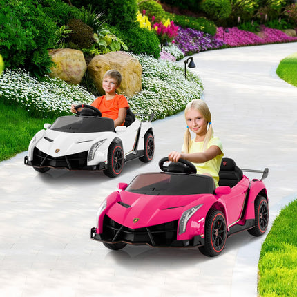 Costzon Pink Lamborghini Ride on Car, 12V Battery Powered 4WD Lambo Kids Car with Remote Control