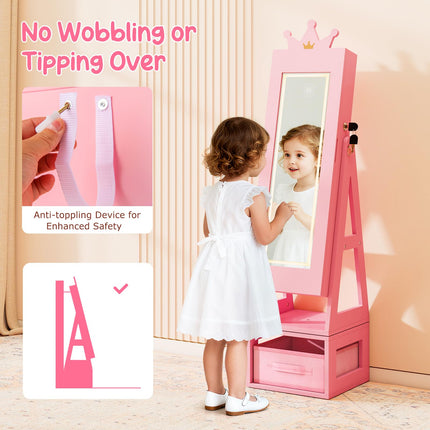 Costzon LED Kids 360° Swivel Jewelry Cabinet with Full Length Mirror