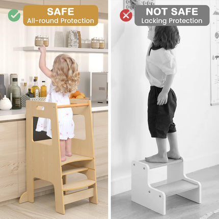 Costzon Toddler Tower, Height Adjustable Kids Kitchen Step Stool with Safety Rail