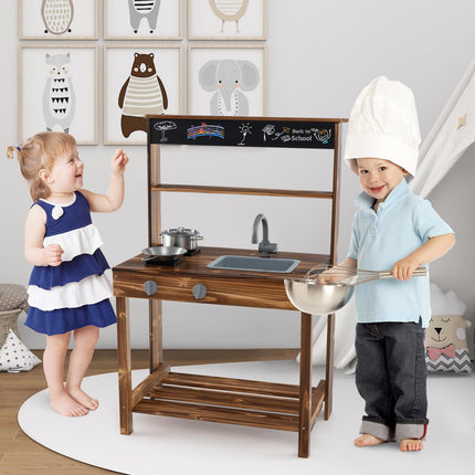 Costzon Mud Kitchen, Outdoor Play Kitchen, Wooden Kids Kitchen Playset, Mud Kitchen for Kids Outdoor