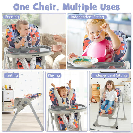 BABY JOY Convertible High Chair for Babies & Toddlers, Height Adjustable, Grow & Go High Chair w/Recline & Footrest
