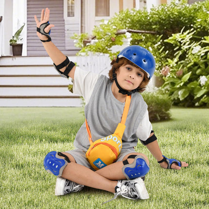 BABY JOY Kids Helmet Set, 6 in 1 Toddler Riding Equipment with Bike Helmet, Knee Elbow Wrist Pads, Spoke Beads, Shoulder Bag