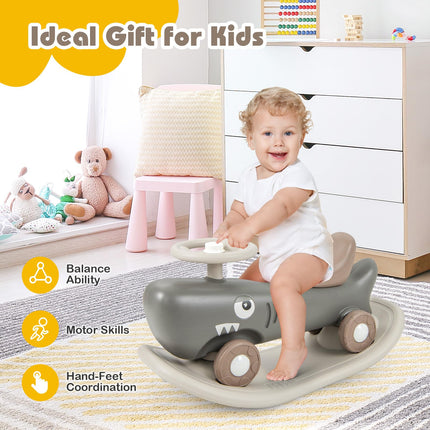 BABY JOY 3 in 1 Rocking Horse, Ride On Push Car for Toddlers, Shark Rocking Sliding Toy Set for Boys Girls