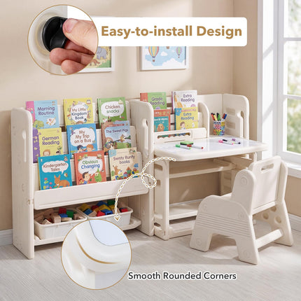 Costzon Toddler Table and Chair Set | Art Desk Set w/Side Bookshelves