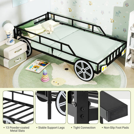 Costzon ar Shaped Metal Bed with Wheels Decorations