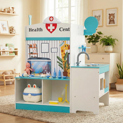 Costzon Wooden Doctor Playset Multi-Sided Pretend Play Doctor's Office