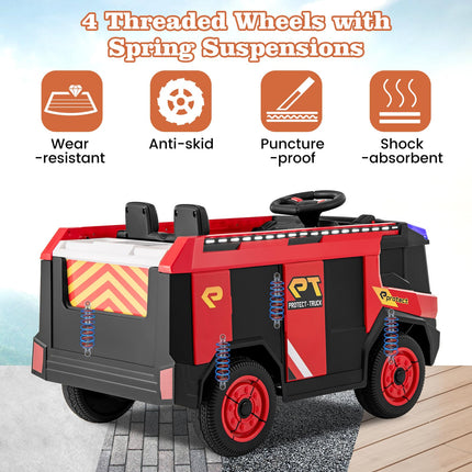 Costzon Kids Ride on Fire Truck, 2-Seater Kids Electric Vehicle Ride on Toy w/Remote Control