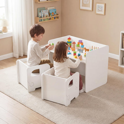 Costzon 3 PCS Kids Table and Chairs All in One Wooden Montessori Desk Set