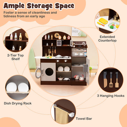 Costzon Kids Kitchen Playset, Wooden Pretend Play Kitchen with Coffee Maker