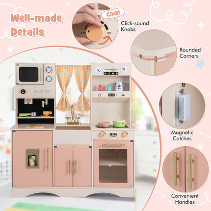 Costzon Kids Kitchen Playset, Wooden Pretend Play Kitchen, Toy Kitchen for Toddler Ages 3+
