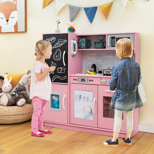 Costzon Kids Kitchen Playset, Wooden Kitchen Toy Set, Pretend Play Kitchen for Toddlers