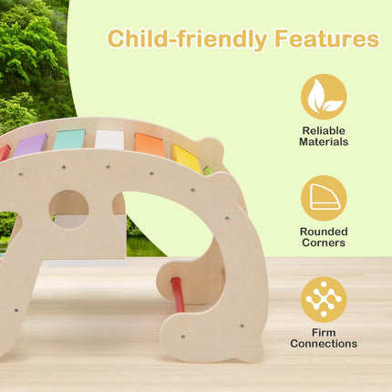 Costzon 2-in-1 Toddler Rocking Arch, Montessori Climbing Set & Wooden Rocking Horse Toy with Backrest & Seat