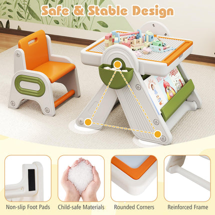 9-in-1 Height Adjustable Art Easel w/Whiteboard & Building Block Tabletop