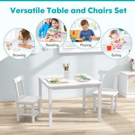 Costzon Kids Table and Chairs, 3 PCS Premium Wood Children Table and Chairs with Rubber Wood Legs