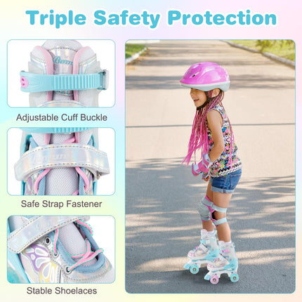 BABY JOY Roller Skates | 4 Sizes Adjustable Quad Skates for Girls Teens Adults