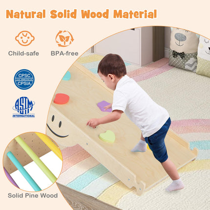 Costzon Climbing Toys for Toddlers, 6 in 1 Montessori Wooden Climber Ladder with Reversible Ramp