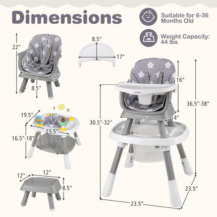 6 in 1 High Chair, Convertible Baby Highchair for Babies and Toddlers with Activity Center