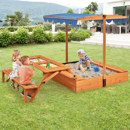 Costzon Wooden Sand Pit with Foldable Picnic Sensory Table