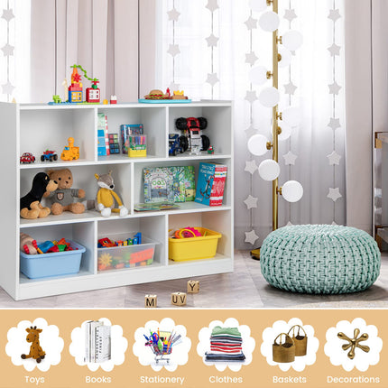Costzon Kids Toy Organizers and Storage, Wooden 3 Tier Bookshelf with 8 Compartment Cubes to Organize Books