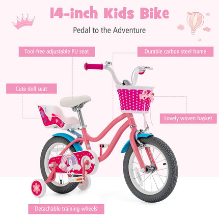 BABY JOY Kids Bike, 14 18 Inch Bike w/Removable Training Wheels, Kids Bicycle for 4-9 Years Old Toddler Girls Boys