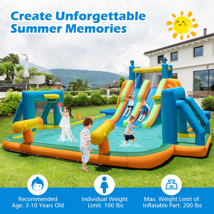 BOUNTECH Inflatable Water Slide, 19x17FT Mega Waterslide Park Dual Long Slides for Racing Fun w/Dual Climbing Wall