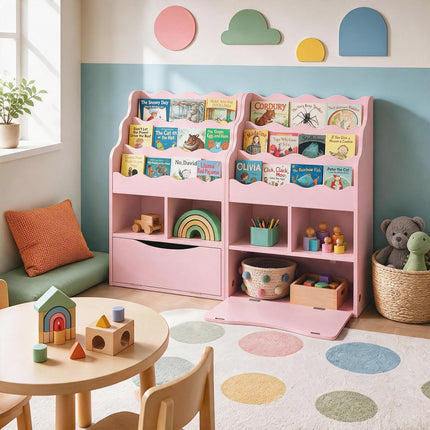 Costzon Kids 3-Tier Bookshelf with Cubes & Flip Down Cabinet