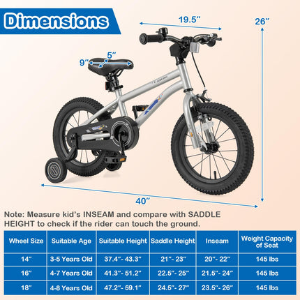 Costzon Outer Space Kids Bike, 14 Inch Sport Bicycle for 4-7 Years Old w/Adjustable Saddle, Training Wheels