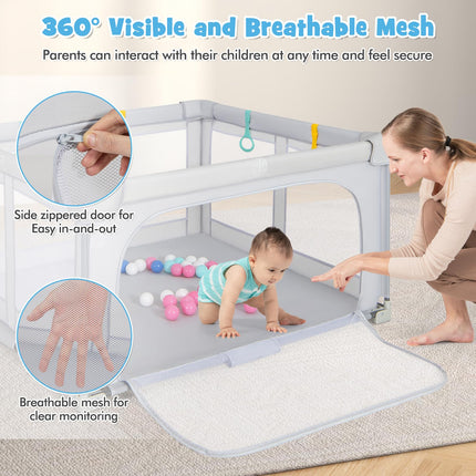 Costzon Foldable Playpen for Babies, 50''x50''/59''x59''