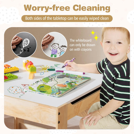 Costzon Kids Table and Chairs 3 in 1 Wooden Activity Desk Set w/Double-Sided Tabletop