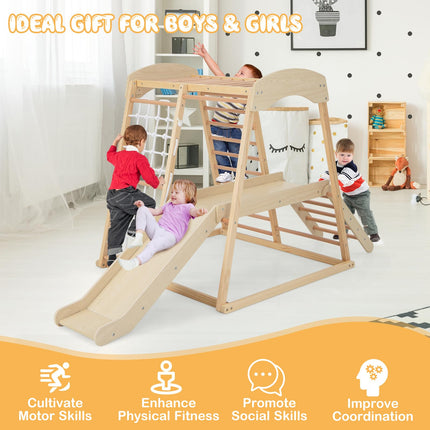 Costzon 6-in-1 Indoor Jungle Gym, Large Size Montessori Climbing Toys for Toddlers with Monkey Bars