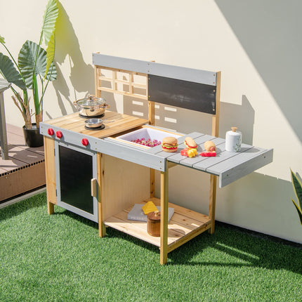 Costzon Mud Kitchen for Kids Outdoor Wooden Pretend Playset with Removable Cover