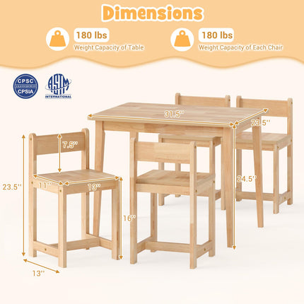Costzon Kids Table and Chairs 5 Pieces Rubber Wood