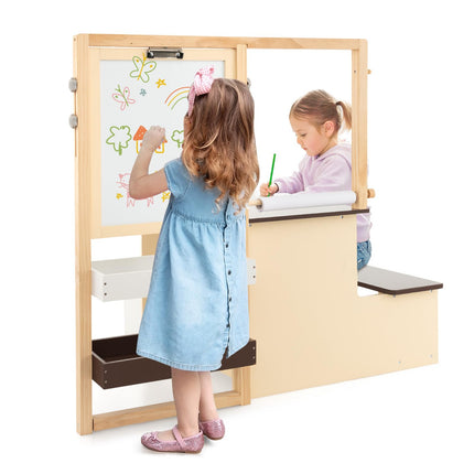 Costzon Easel for Kids, Wooden Art Center with Double-Sided Blackboard & Whiteboard
