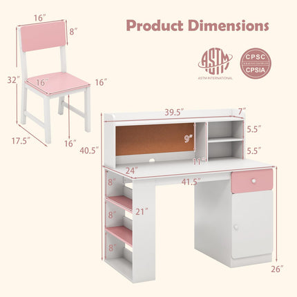 Costzon Kids Desk and Chair Set Study Table Computer Workstation