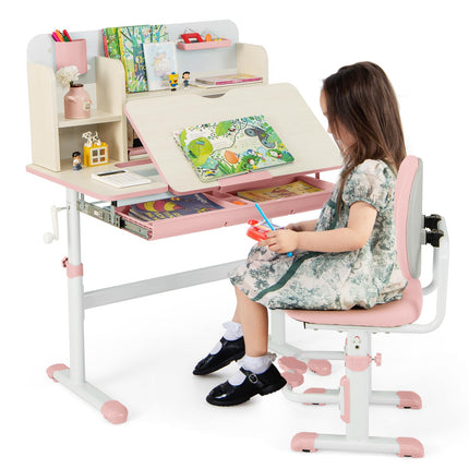 Costzon Kids Desk and Chair Set, Height Adjustable Children School Study Table and Chair Set