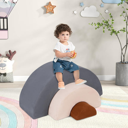 Costzon 3 Pieces Toddlers Climbing Toys, Rainbow Shaped Indoor Foam Play Set, Soft Climbing Blocks for Kids