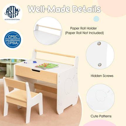 Costzon Kids Table and Chair Set, Wooden Multi-Activity Table with Blackboard