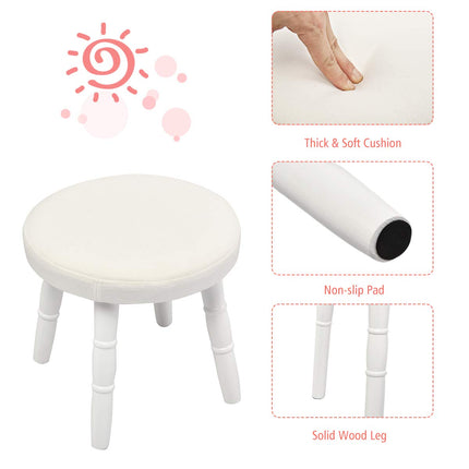Costzon Kids Vanity Set, Wooden Princess Makeup Table with Cushioned Stool