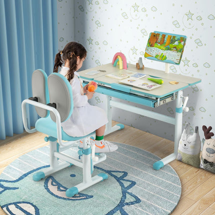 Costzon Kids Desk, Ergonomic Height-Adjustable Children Study Table w/Tiltable Desktop & Book Stand