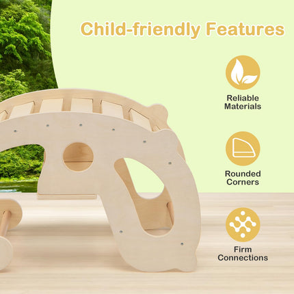 Costzon Wooden Arch Rocker, 2-in-1 Montessori Rocking Toys for Toddlers with Easy-Grip Handles
