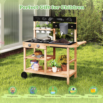 Costzon Mud Kitchen with Wheels for Backyard